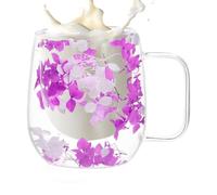 Tasses à café en verre à double paroi avec fleurs séchées