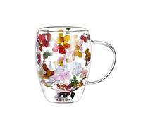 Tasses à café en verre à double paroi avec fleurs séchées 250/350 ml, jolies tasses à thé avec poignées, tasse en verre à double paroi avec fleur sèche, pour la Saint-Valentin, Noël, cadeau