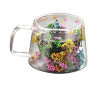 Tasses à café en verre à double paroi de fleurs séchées, tasse à expresso en verre de fleur isolée avec poignée en verre, tasse à fleurs résistante à la chaleur de 250 ml, pour boisson en sachet