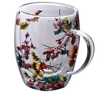 Tasses à Café en Verre à Double Paroi - Mignons Tasses de Thé Fleuries 350 ml - Transparentes Avec Poignées Anti-Calcul