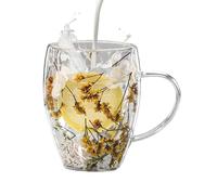 Tasses à café en verre à double paroi résistantes à la chaleur | Tasses à poignée avec fleurs séchées, tasses à café pour jus, lait, boissons chaudes, boissons froides, chocolat chaud