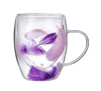 Tasses à café en verre à double paroi : tasse en plumes résistante à la chaleur de 350 ml, verre transparent à double couche, design de poignée pour cappuccino, thé, café au lait |
