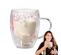 Tasses à café en verre à double paroi, tasses à café en verre à double paroi | Tasses à café transparentes à double paroi avec motif floral, 350 ml | Tasse à fleurs avec, café esthétique