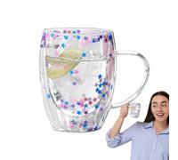 Tasses à café en verre à double paroi,Tasses à café en verre double - Chope à bière esthétique transparente de 350 ml avec poignée - Tasse en légère de grande capacité pour boissons chaudes et f