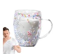 Tasses à café en verre à double paroi,Tasses à café en verre double,Chope à bière esthétique transparente de 350 ml avec poignée - Tasse en légère de grande capacité pour boissons chaudes et fro