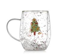 Tasses à café en verre à double paroi, tasses à expresso sur le thème de Noël, tasses à café en verre transparent soufflé à la main avec poignée, pour cappuccino, latte (Christmas D, 1pcs)