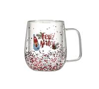 Tasses à café en verre à double paroi, tasses à expresso sur le thème de Noël, tasses à café en verre transparent soufflé à la main avec poignée, pour cappuccino, latte (Christmas A, 1pcs)