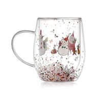 Tasses à café en verre à double paroi, tasses à expresso sur le thème de Noël, tasses à café en verre transparent soufflé à la main avec poignée, pour cappuccino, latte (Christmas C, 1pcs)