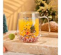 Tasses à café en verre à double paroi, tasses à expresso sur le thème de Noël, tasses à café en verre transparent soufflé à la main avec poignée, pour cappuccino, latte (Christmas B, 1pcs)
