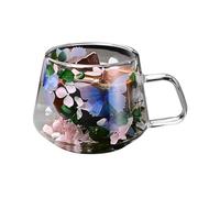 Tasses à café en verre à double paroi, verres à double paroi, gobelet en verre isolé, tasse ronde en verre à double paroi | Tasse en verre Floral Fusion pour cappuccino, thé, latte, boissons chaudes