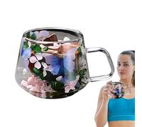 Tasses à café en verre à double paroi, verres à double paroi, verres en verre doubles de 200 ml Gobelet en verre à double paroi | Tasses en verre Floral Fusion pour cappuccino, thé, café au lait