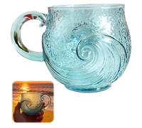 Tasses à café en verre de mer - Tasse en verre de mer avec poignée - Tasse en verre texturé unique sur le thème de la plage - Cadeau artistique pour les amateurs de plage et d'océan - 355 ml