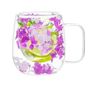 Tasses à café en verre doubles - Tasses à café en verre à fleurs séchées - Tasses à café en verre transparent - Double couche isotherme avec poignée - 200 ml - Pour expresso, cappuccino