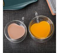 Tasses à Café en Verre en Forme de Cœur à Double Paroi Tasses à Thé Transparentes Isolées avec Poignée Tasses à Expresso en Verre Uniques pour Café Cappuccino Latte Lait(2 pièces/80 ml)
