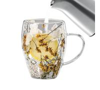 Tasses à café en verre isothermes résistantes à la chaleur anti-brûlure | Tasse à fleurs sèches à double paroi pour thé, jus, lait, boissons chaudes et froides, chocolat
