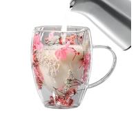Tasses à café en verre isothermes résistantes à la chaleur anti-brûlure | Tasses à poignée avec fleurs séchées, tasses à café pour jus, lait, boissons chaudes, boissons froides, chocolat chaud
