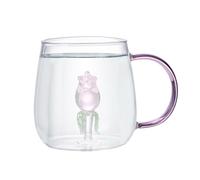 Tasses à café en verre rose 3D | Tasse à café à thé - Tasses transparentes polyvalentes | Mignon - Tasses en verre borosilicate avec poignée en forme de cactus - Cadeau pour les amoureux des