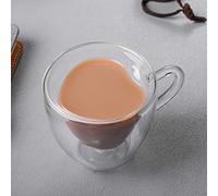 Tasses à café en verre transparent à double paroi en forme de cœur avec poignée pour café, cappuccino, latte, lait (80 ml)