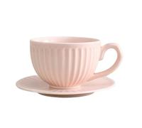 Tasses à café et soucoupes en céramique rétro de couleur unie japonaise faite à la main personnalité simple - 300 ml rayures verticales rose