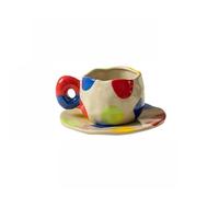 Tasses à café et soucoupes en grès aux Formes géométriques colorées et créatives, idéales pour Les Lattes, Les thés Chauds, Les cappuccinos et Le Chocolat Chaud. Compatibles Micro-