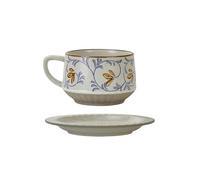 Tasses à café et soucoupes en poterie grossière vintage de 300 ml - Peintes à la main - Tang Cao (avec sacs)