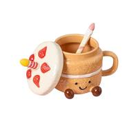 Tasses à café fantaisie en céramique de 400 ml avec couvercle, cuillère et pieds, en forme de gâteau, tasse à thé | pour femmes et filles, anniversaire, Saint-Valentin, maison, bureau, école, thé