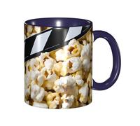 Tasses à café imprimées avec clap de cinéma et popcorn, 325 ml (11 oz), en céramique colorée avec anse, idéales pour le café, le thé, le cappuccino, le chocolat chaud et les céréales. Couleur : bleu