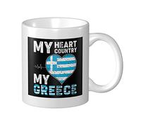 Tasses À Café Mon Cœur, Mon Pays, Ma Grèce Mug Céramique Drôle Imprimé Tasses De Petit Déjeuner, Pour Anniversaire, Collègue De Travail, Domicile, 330ml