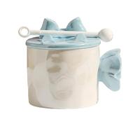 Tasses À Café Mug Camélia En Céramique De 380 Ml Plaqué Or Idéal Pour Le Bureau La Maison Comprend Un Couvercle, Une Cuillère Anse. Couvercle Peut Également Servir Support Téléphone Couleur Bleu