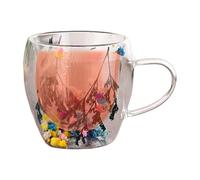 Tasses à café murales en verre - Tasses en verre à double paroi en verre transparent à motif de fleurs sèches - Tasse en verre transparent créatif pour la maison, la cuisine, l'hôtel, le restaurant