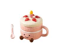 Tasses à Café Nouvelles - Cuillère 400 ml avec Couvercle en Céramique Tasse Esthétique en Forme de Gâteau Vaisselle à Thé Mignon | Femmes Noël Anniversaire Saint-Valentin Pour Cuisine Salle de Bain