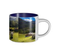 Tasses à café, petit-déjeuner, lait d'avoine, thé, grande tasse en céramique, Alpes suisses, Valais, mouton à nez noir, nid, animaux, nature,Bleu marine,Taille unique