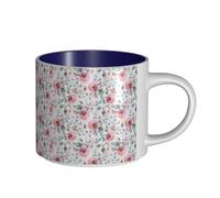 Tasses à café, petit-déjeuner, lait d'avoine, thé, grande tasse en céramique, aquarelle, flore australienne, eucalyptus et fleurs blush,Bleu marine,Taille unique