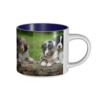 Tasses à café, petit-déjeuner, lait d'avoine, thé, grande tasse en céramique, berger australien, petits chiots, quatuor,Bleu marine,Taille unique