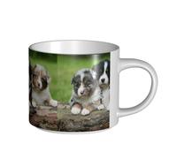 Tasses à café, petit-déjeuner, lait d'avoine, thé, grande tasse en céramique, berger australien, petits chiots, quatuor,Blanc,Taille unique