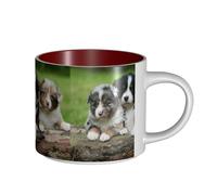 Tasses à café, petit-déjeuner, lait d'avoine, thé, grande tasse en céramique, berger australien, petits chiots, quatuor,Rouge,Taille unique