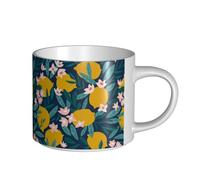 Tasses à café, petit-déjeuner, lait d'avoine, thé, grande tasse en céramique, citron, fleur tropicale, floral,Blanc,Taille unique