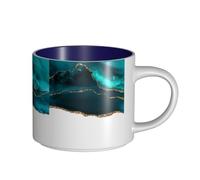 Tasses à café, petit-déjeuner, lait d'avoine, thé, grande tasse en céramique, moderne et élégante, bleu sarcelle, or, agate sur blanc,Bleu marine,Taille unique