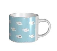 Tasses à café, petit-déjeuner, lait d'avoine, thé, grande tasse en céramique, motif animal mignon, phoque, mer,Blanc,Taille unique