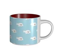 Tasses à café, petit-déjeuner, lait d'avoine, thé, grande tasse en céramique, motif animal mignon, phoque, mer,Rouge,Taille unique