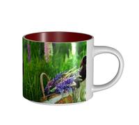 Tasses à café, petit-déjeuner, lait d'avoine, thé, grande tasse en céramique, motif Cavalier King Charles Spaniel, fleurs de lupin,Rouge,Taille unique