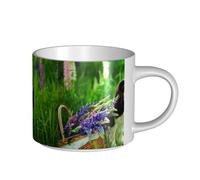 Tasses à café, petit-déjeuner, lait d'avoine, thé, grande tasse en céramique, motif Cavalier King Charles Spaniel, fleurs de lupin,Blanc,Taille unique