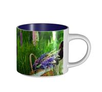 Tasses à café, petit-déjeuner, lait d'avoine, thé, grande tasse en céramique, motif Cavalier King Charles Spaniel, fleurs de lupin,Bleu marine,Taille unique