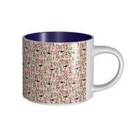 Tasses à café, petit-déjeuner, lait d'avoine, thé, grande tasse en céramique, motif chien Fox Terrier, Pâques, fleurs florales,Bleu marine,Taille unique