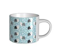 Tasses à café, petit-déjeuner, lait d'avoine, thé, grande tasse en céramique, motif vieux chien de berger anglais avec pattes dessinées à la main, dessin animé mignon,Blanc,Taille unique