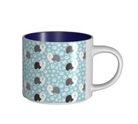 Tasses à café, petit-déjeuner, lait d'avoine, thé, grande tasse en céramique, motif vieux chien de berger anglais avec pattes dessinées à la main, dessin animé mignon,Bleu marine,Taille unique