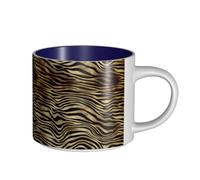 Tasses à café, petit-déjeuner, lait d'avoine, thé, grande tasse en céramique, motif zèbre noir et or africain, peau d'animal sépia,Bleu marine,Taille unique
