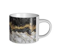 Tasses à café, petit-déjeuner, lait d'avoine, thé, grande tasse en céramique, noir, blanc, feuille d'or, marbre,Blanc,Taille unique