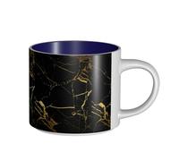 Tasses à café, petit-déjeuner, lait d'avoine, thé, grande tasse en céramique, noir et or,Bleu marine,Taille unique