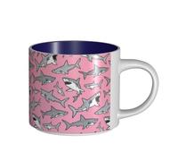 Tasses à café, petit-déjeuner, lait d'avoine, thé, grande tasse en céramique, requins, nautique, océan, mer, vie marine, poisson,Bleu marine,Taille unique
